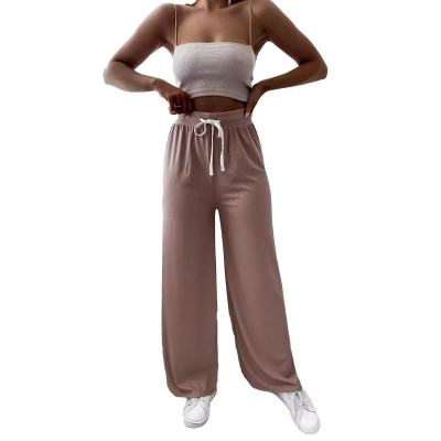 Pantalon palazzo large à plis pour femme, marron - Vêtements
