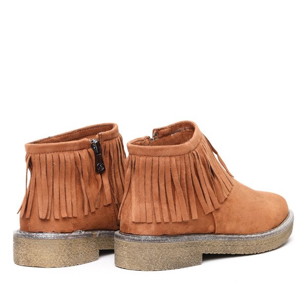 Brązowe botki z frędzlami Zoie- Obuwie