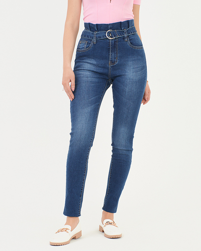 Pantalon slim femme bleu marine à fronces - Vêtements
