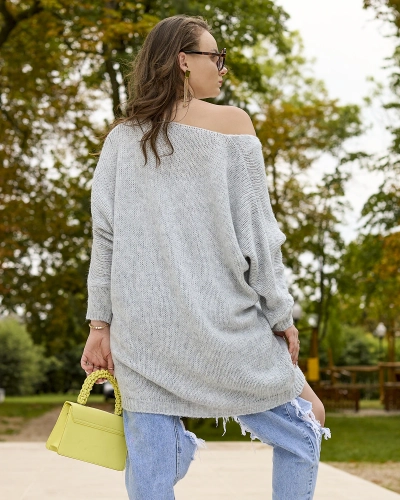 Royalfashion Pull long oversize pour femme gris