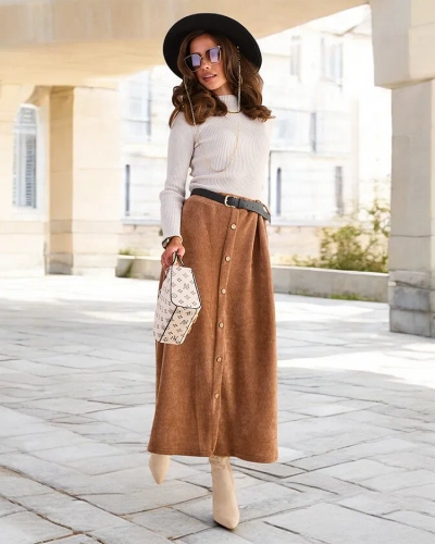 Royalfashion Jupe midi pour femme avec boutons décoratifs