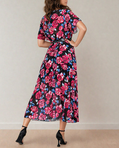 Royalfashion Robe midi plissée à motif floral pour femme