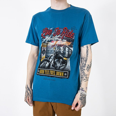 T-shirt homme en coton turquoise à imprimé coloré - Vêtements