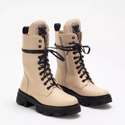 OUTLET Boots femme beige cuir écologique Moxo - Chaussures