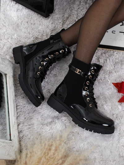 Bottines à lacets en cuir écologique mat et verni Alvinea