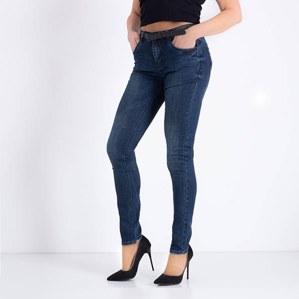 Pantalon en jean femme bleu marine avec ceinture - Vêtements