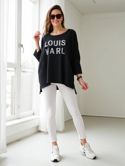 Blouse en viscose pour femme Royalfashion avec inscriptions en strass