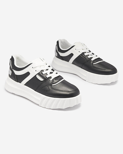 Chaussures de sport décontractées en cuir écologique pour femmes, noires, avec empiècements blancs Netiris - Chaussures