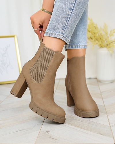 Royalfashion Bottes à talons hauts pour femmes marron clair Seihay