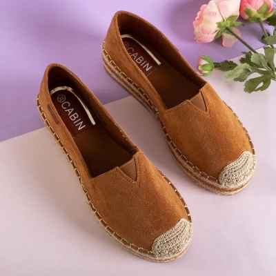 OUTLET Espadrilles femme marron clair en éco-daim sur la plateforme Ceresa - Chaussures