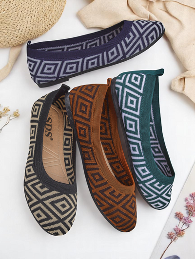 Royalfashion Ballerines en tissu pour femmes à imprimé géométrique Métrique