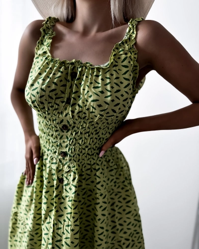 Robe femme au genou avec imprimé en vert- Vêtements