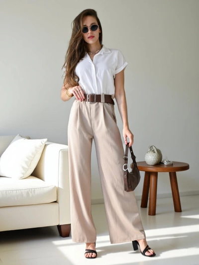 Royalfashion Pantalons larges pour femmes avec une ceinture