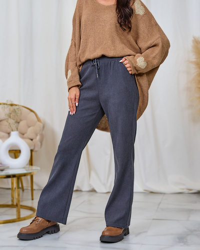 Royalfashion Pantalon femme en velours côtelé gris foncé