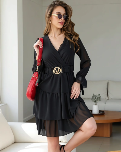 Robe mini Royalfashion pour femmes avec volants et décolleté croisé