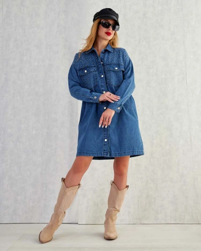 Royalfashion Mini robe a'la denim en coton pour femme
