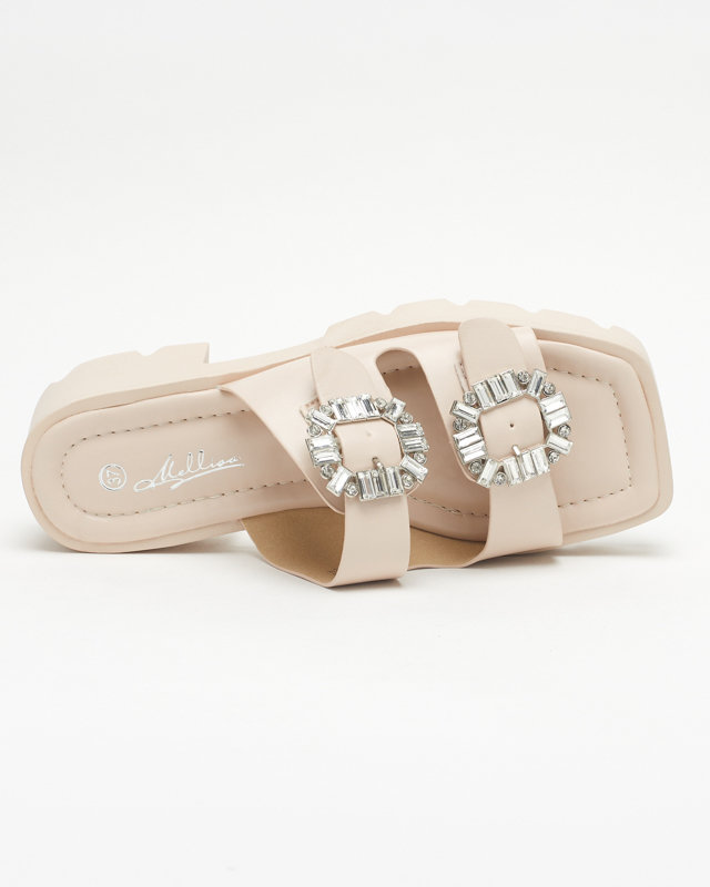 OUTLET Chaussons beiges pour femmes avec ornements en zircon Sadoh- Footwear