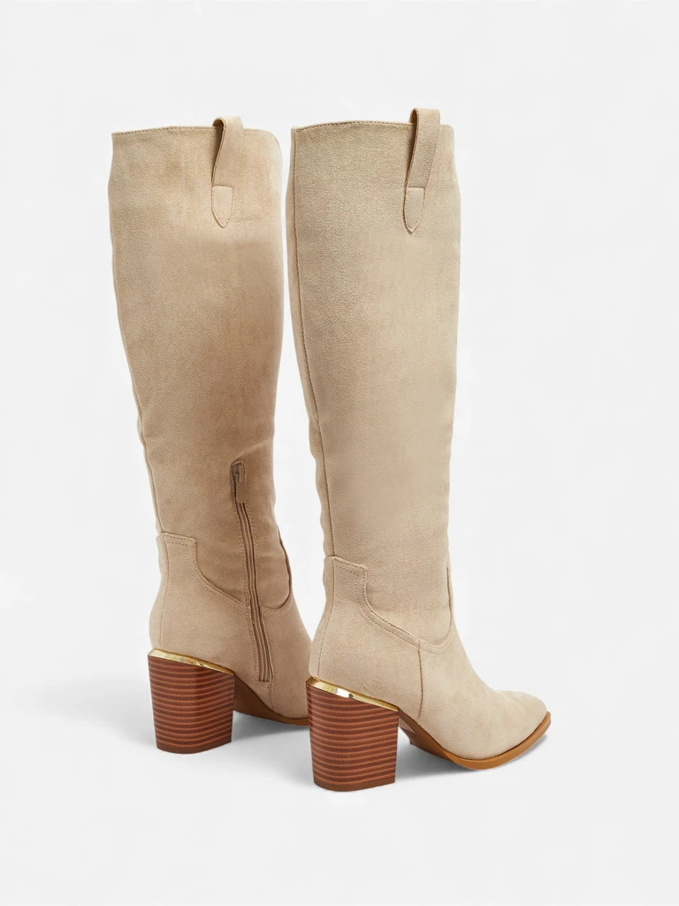 Bottes pour Femmes Flora Beige Élégantes en Cuir pour l'Automne