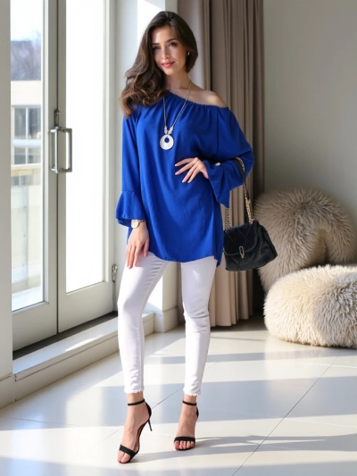 Blouse femme décolletée avec volants Royalfashion