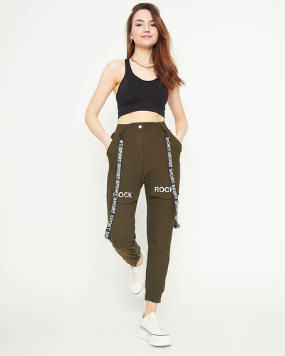 Pantalon cargo pour femme vert foncé avec bretelles - Vêtements