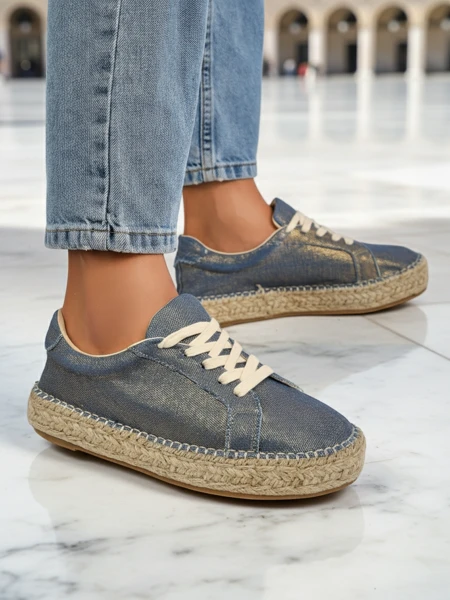 Aurelia Denim Espadrillos – sneakers pour femmes à talon plat et en tissu