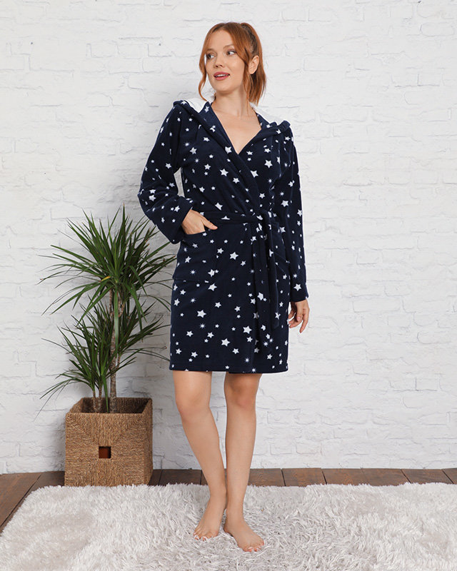 Peignoir femme bleu marine à étoiles Vêtement royal-fashion - Main Image