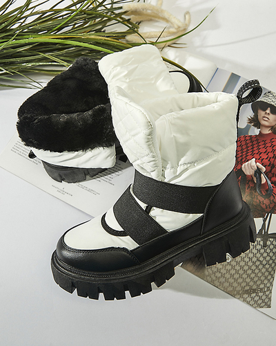 Bottes de neige pour femmes à semelle plate en noir et blanc Ferory- Footwear