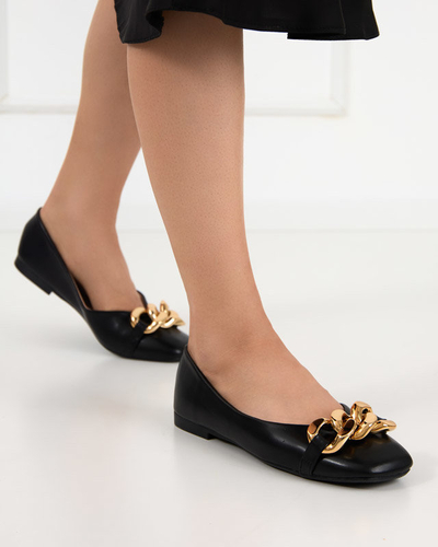 Ballerines en éco-cuir noir pour femmes avec décoration gassi dorée - chaussures
