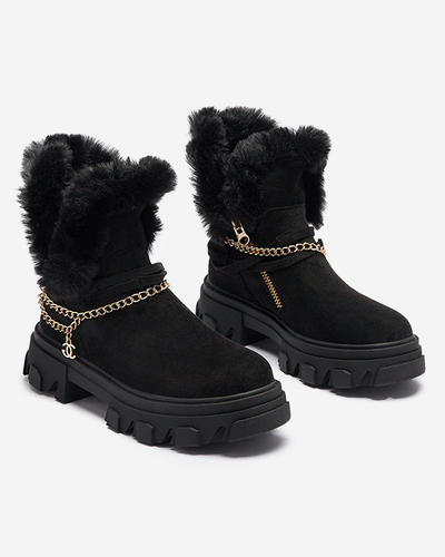 Bottes noires en daim écologique pour femmes avec chaîne Videric - Footwear