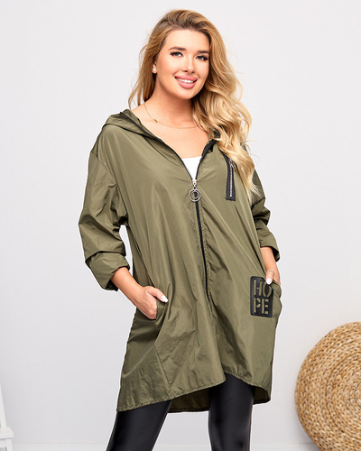 Coupe-vent long femme vert foncé avec ornements - Vêtements