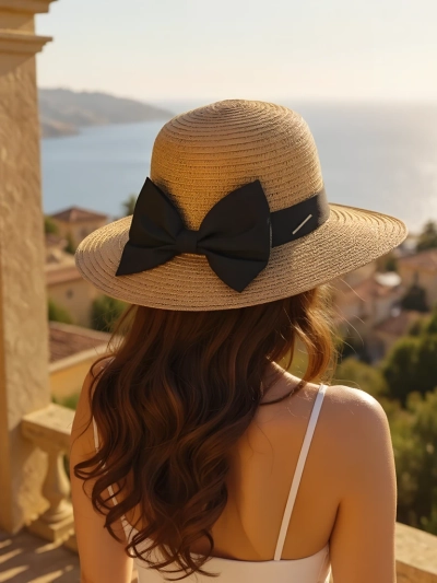 Royalfashion Chapeau de paille femme Belle Ruban