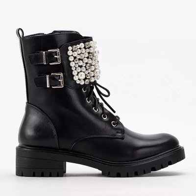 OUTLET Bottines noires avec perles Mais - Chaussures