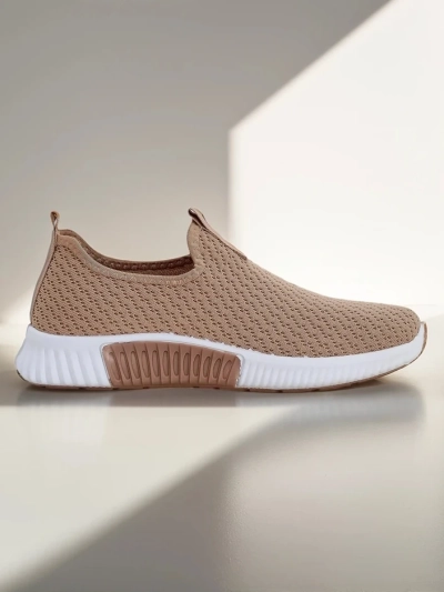 Slip-on pour femmes Selene marron clair, tissu, talon plat, confort