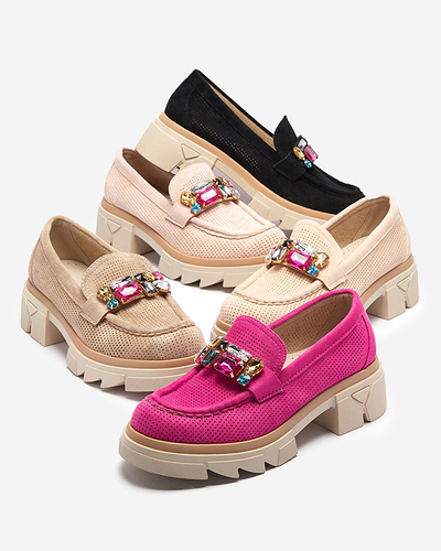 Mocassins pour femmes ajourés marron clair avec ornement Bokkso- Footwear