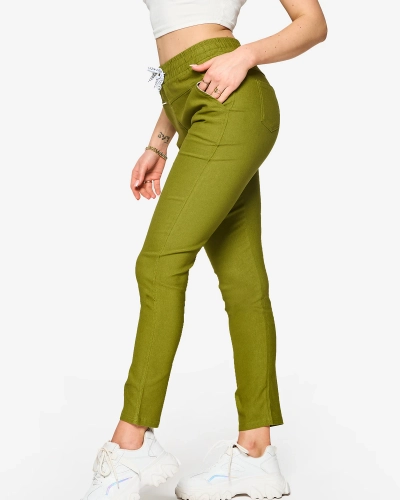 Pantalon droit pour femme en tissu vert PLUS SIZE- Clothing