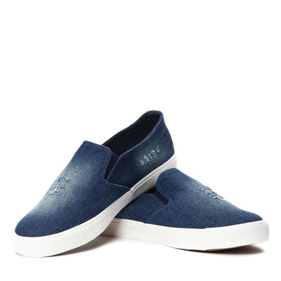 Granatowe, jeansowe slip on Lisa- Obuwie