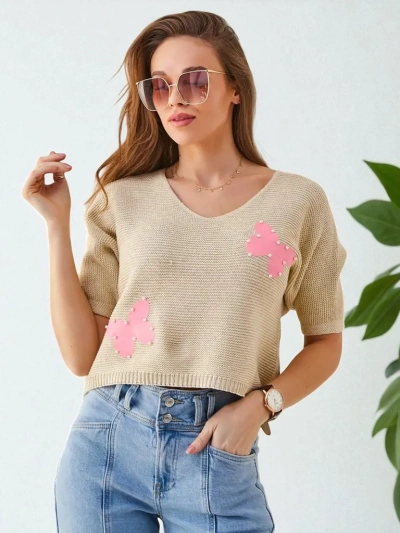 Royalfashion Pull court en coton pour femmes avec des papillons