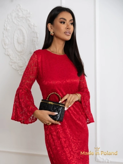 Robe midi en dentelle pour femmes à manches larges Holly Wow