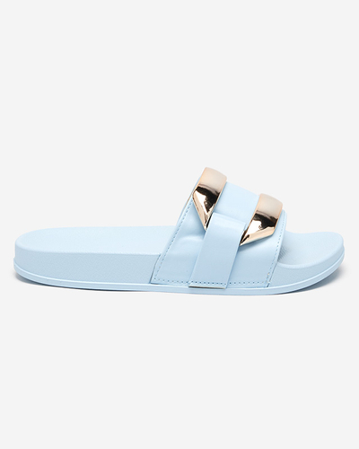 Chaussons femme bleus avec ornement Serina doré - Footwear