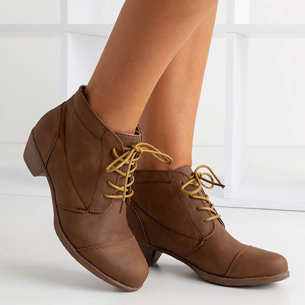Bottines à lacets pour femmes marron foncé à talon bas Liboa - Footwear