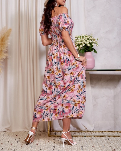 Robe midi à fleurs rose pour femme - Vêtements