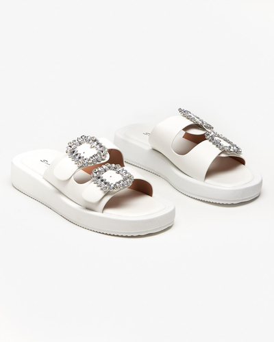 Chaussons pour femmes blancs avec cristaux Azazel - Chaussures