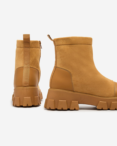 Royalfashion Bottes à talon plat pour femme en camel Leffoi