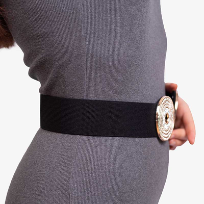 Ceinture élastique noire avec une boucle dorée avec des zircons - Accessoires