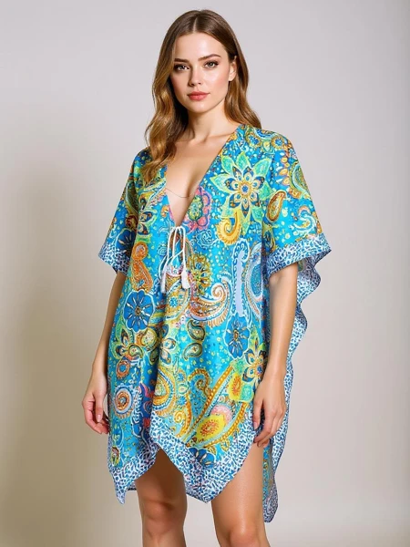 Robe Paréo Aurora Riviera - tissu coloré Royalfashion, col en V