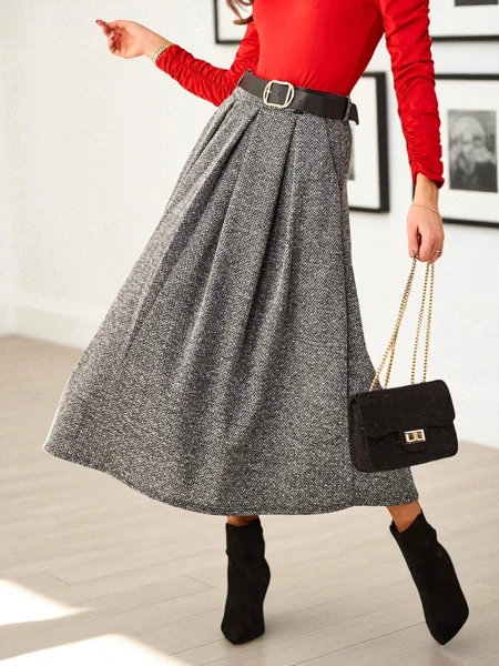 Jupe midi pour femme de Royalfashion Jupe midi pour femme en tissu doux. Le modèle comporte 2 poches et une ceinture incluse. Base parfaite pour de nombreux looks spéciaux! REMARQUE: précision des mesures (+/-) 1 cm. 87654321 <p>Mesures pris