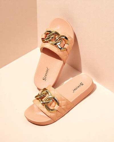 Sandales matelassées corail pour femme avec chaîne dorée Eteris - Footwear
