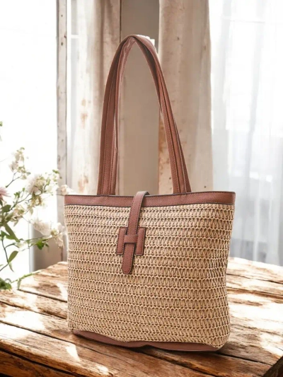 Royalfashion Grand sac à main en paille pour femmes
