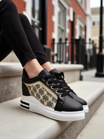 Royalfashion Chaussures de sport pour femmes avec semelle compensée cachée Jesioo