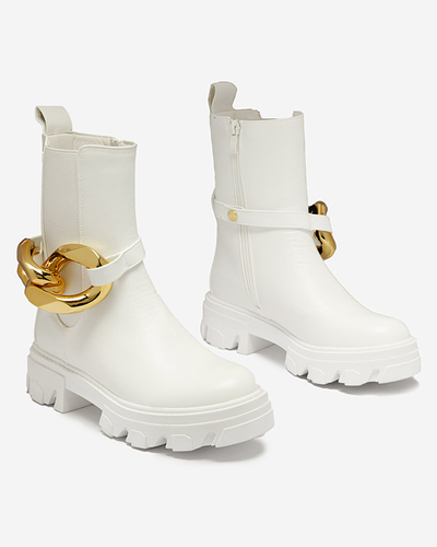 Bottes hautes blanches pour femmes avec embellissement doré Sygiena - Chaussures